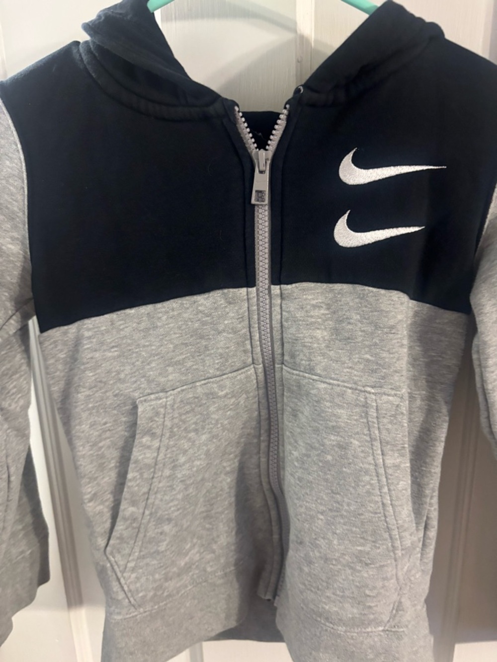 Nike Grey and Black Zip Hoodie with White Swooshes - Picture 4 of 8